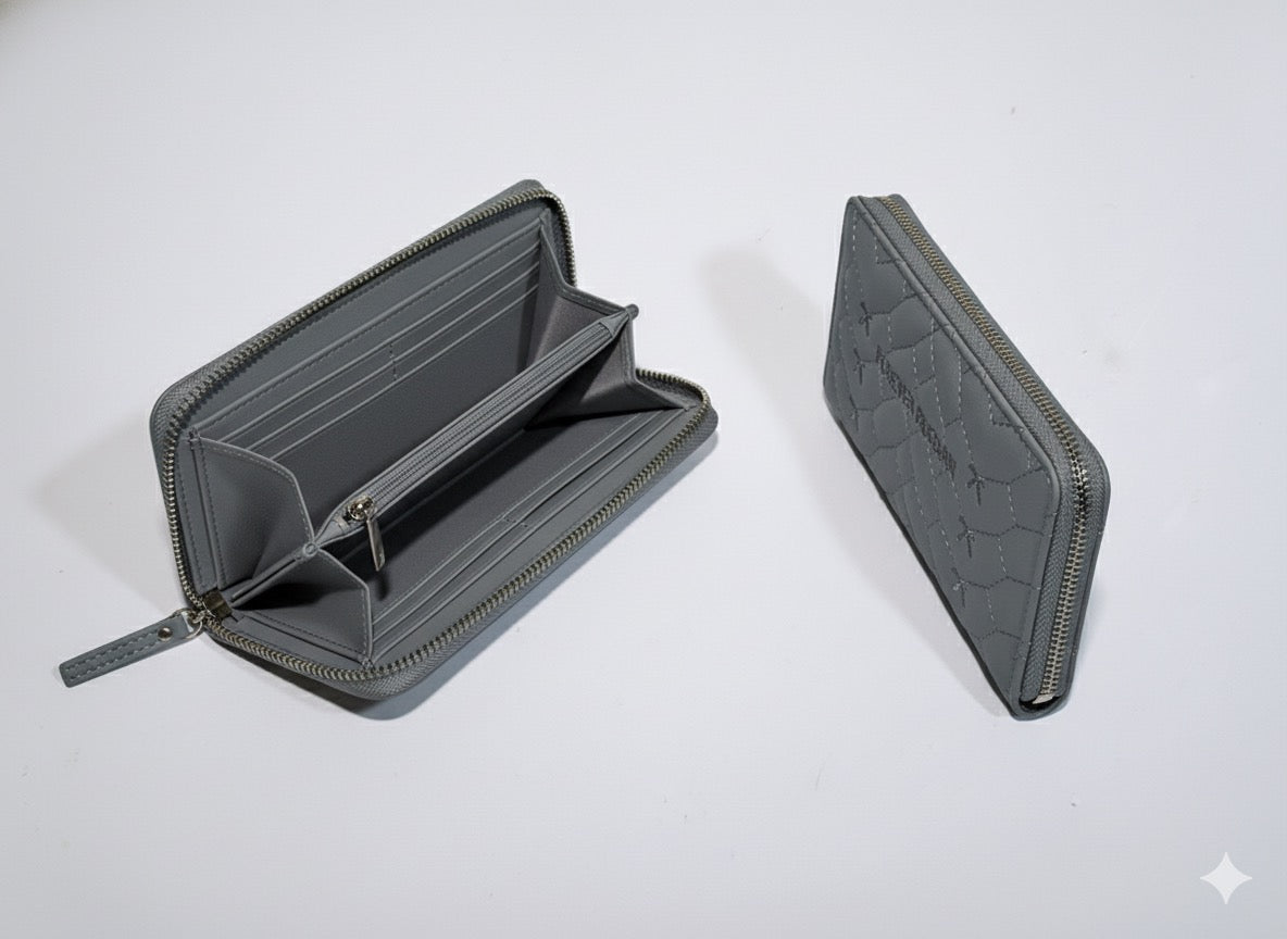 Elegant Quilted Zipper Wallet in Slate Gray