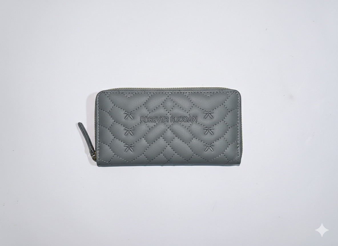 Elegant Quilted Zipper Wallet in Slate Gray