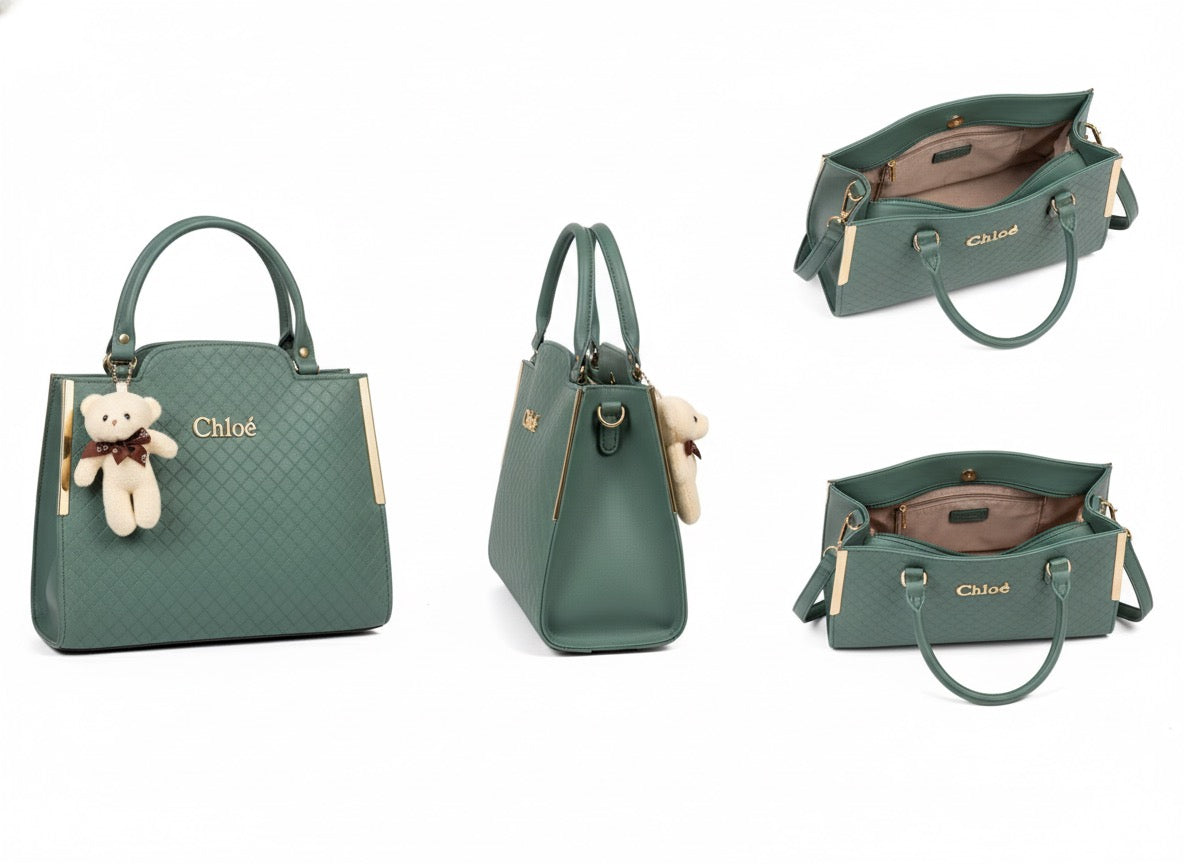 Elegant Quilted Top-Handle Handbag with Teddy Charm