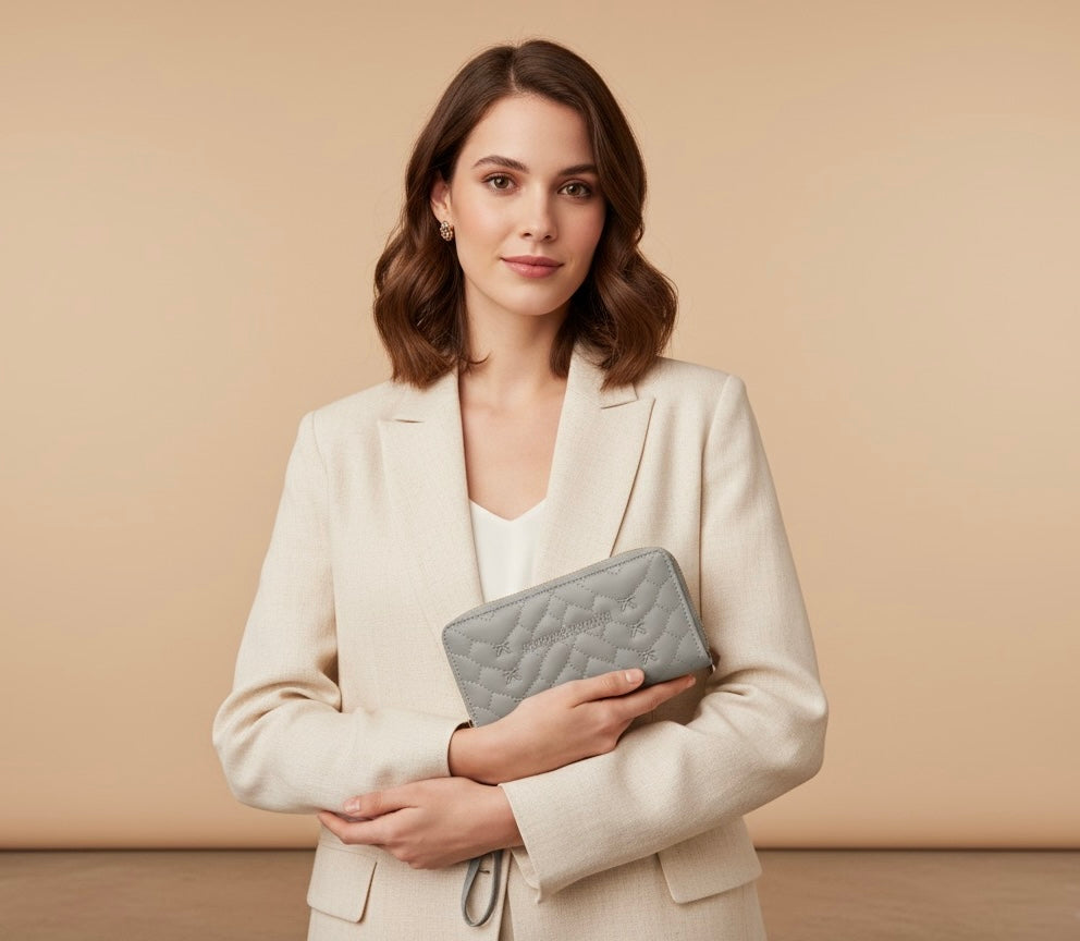 Elegant Quilted Zipper Wallet in Slate Gray