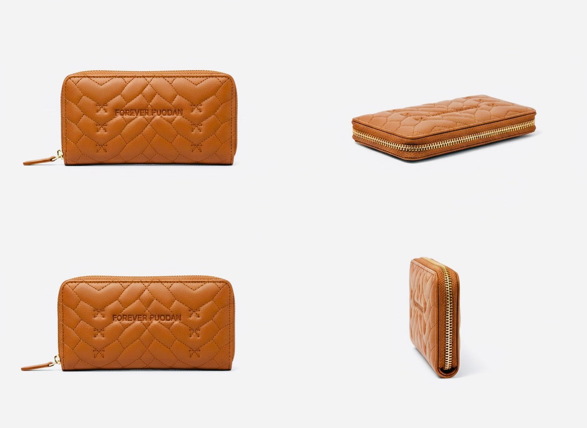 FOREVER PUODAN Quilted Heart-Pattern Wallet / Women's Zip-Around Clutch Purse