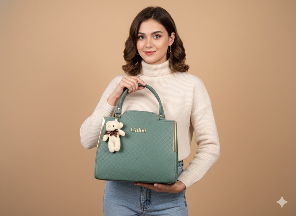 Elegant Quilted Top-Handle Handbag with Teddy Charm